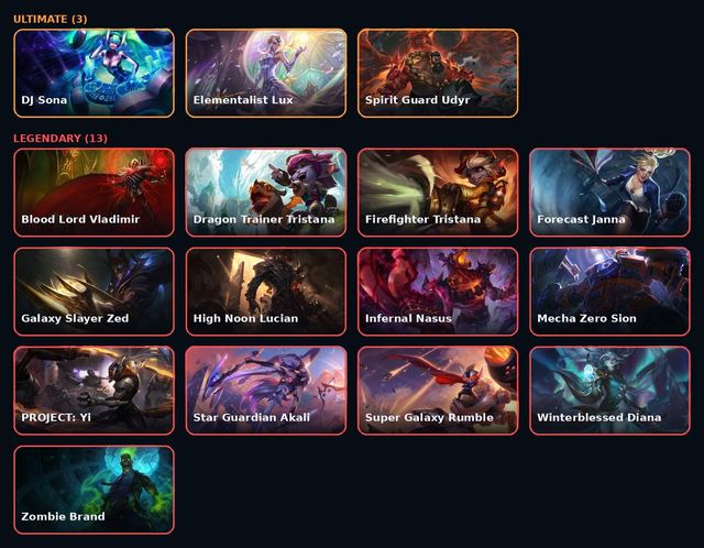 DJ Sona • Elementalist Lux • Spirit Guard Udyr • Annie-Versary • 14 Legendary skins, Server: EU West