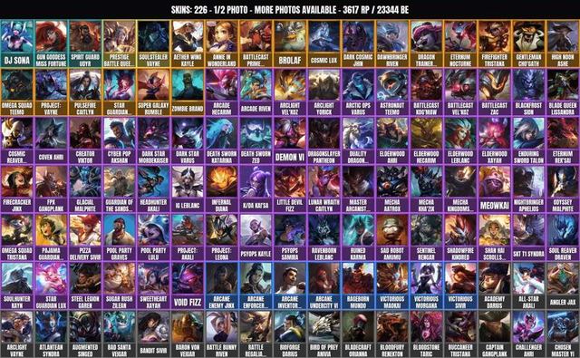 DJ Sona • Spirit Walker Udyr • Galaxy Slayer Miss Fortune • Zombie Brand • 226 skins • 161 champs • 23,3K BE, Server: EU West