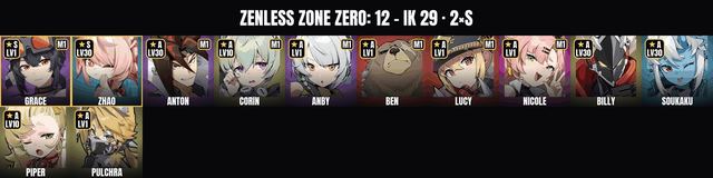 Zhao • Grace • Anton • Soukaku • Billy • Corin • Piper • Lucy • IK 29 • 12 agents • 2 Legendary