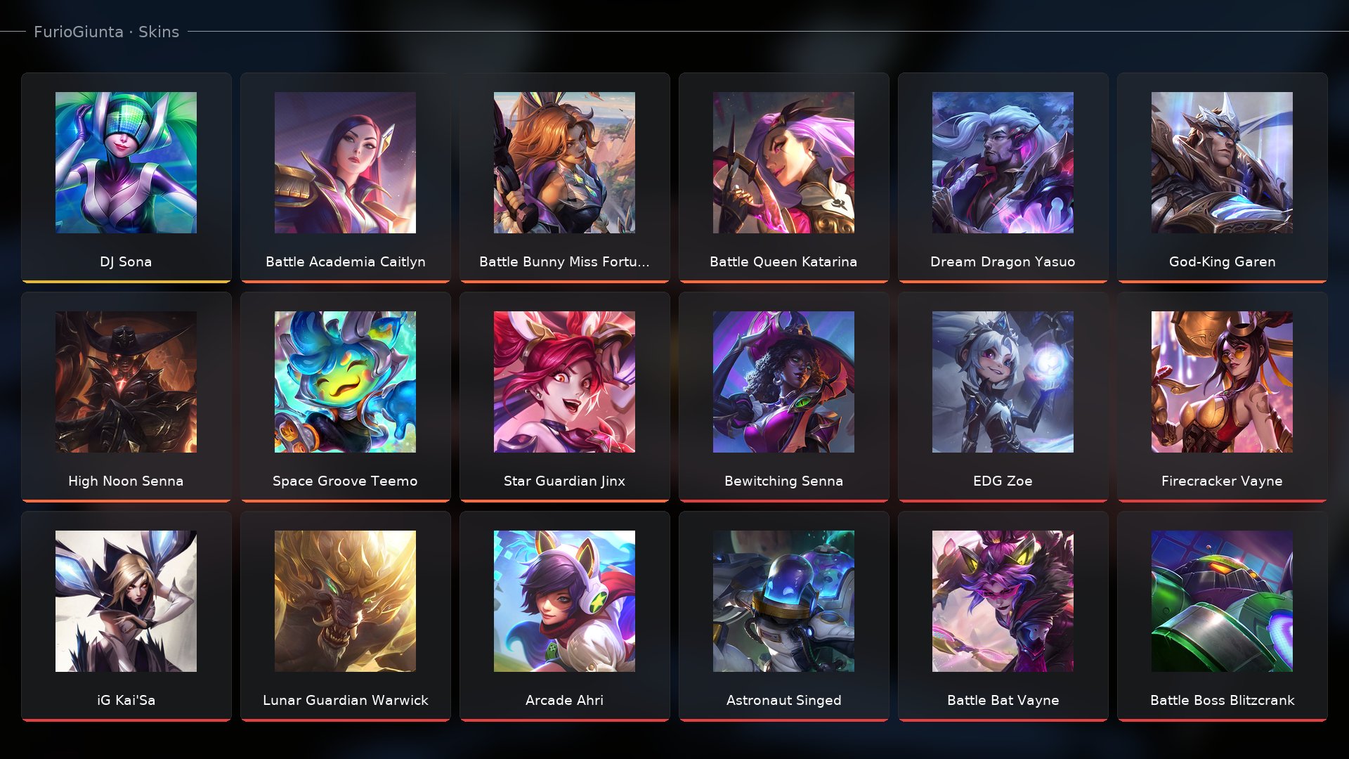 DJ Sona • Myrmidon Pantheon • High Noon Senna • Jade Fang Cassiopeia • 84 skins • 139 champions, Server: EU West