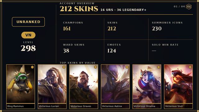King Rammus • Victorious Graves • Victorious Orianna • 212 skins • 161 champions • 298 level, Server: [Other server]
