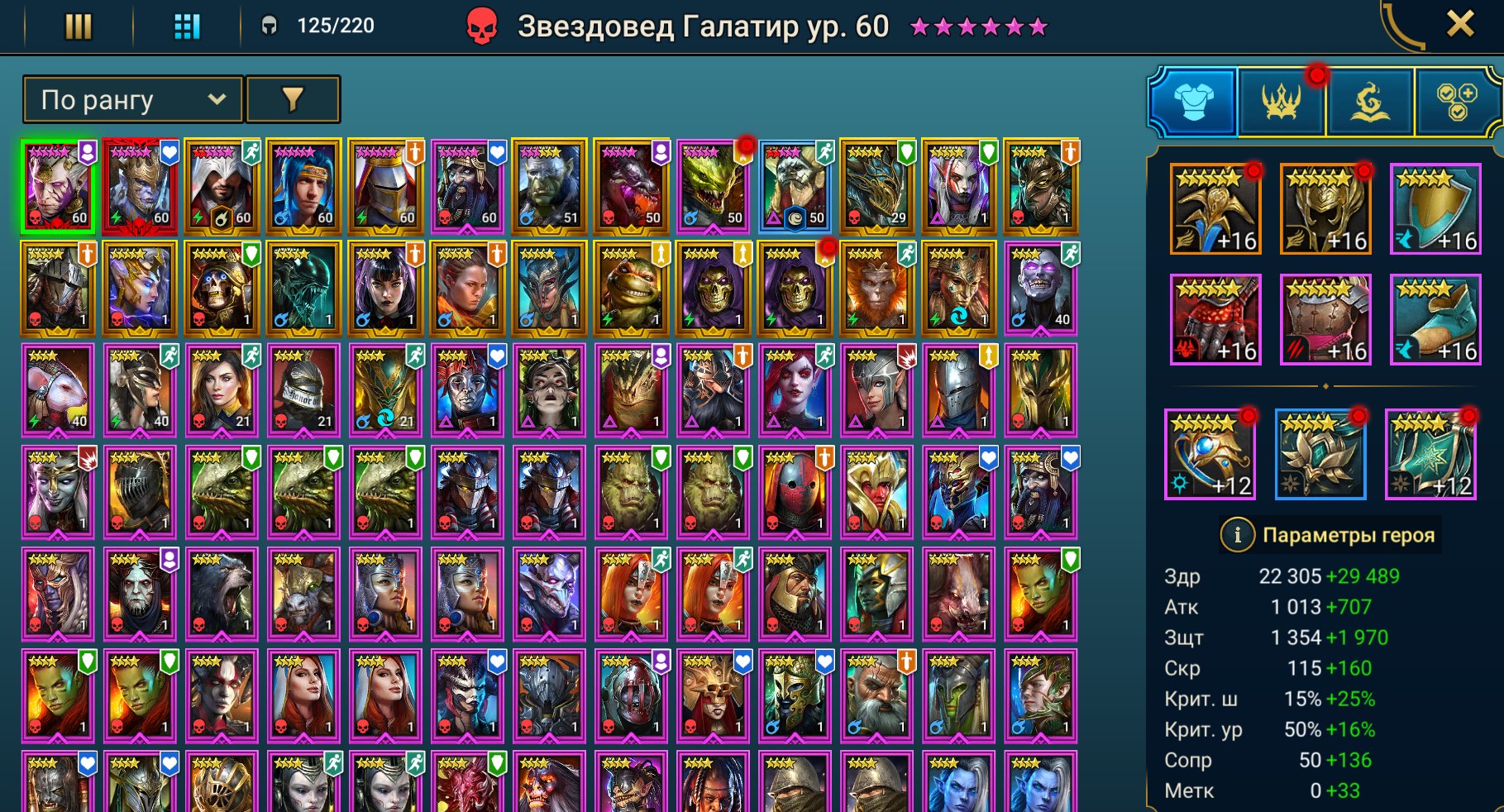 Galathir • Gharol • Pythion • Septimus • Ruark • Half Start • 20 Legendaries